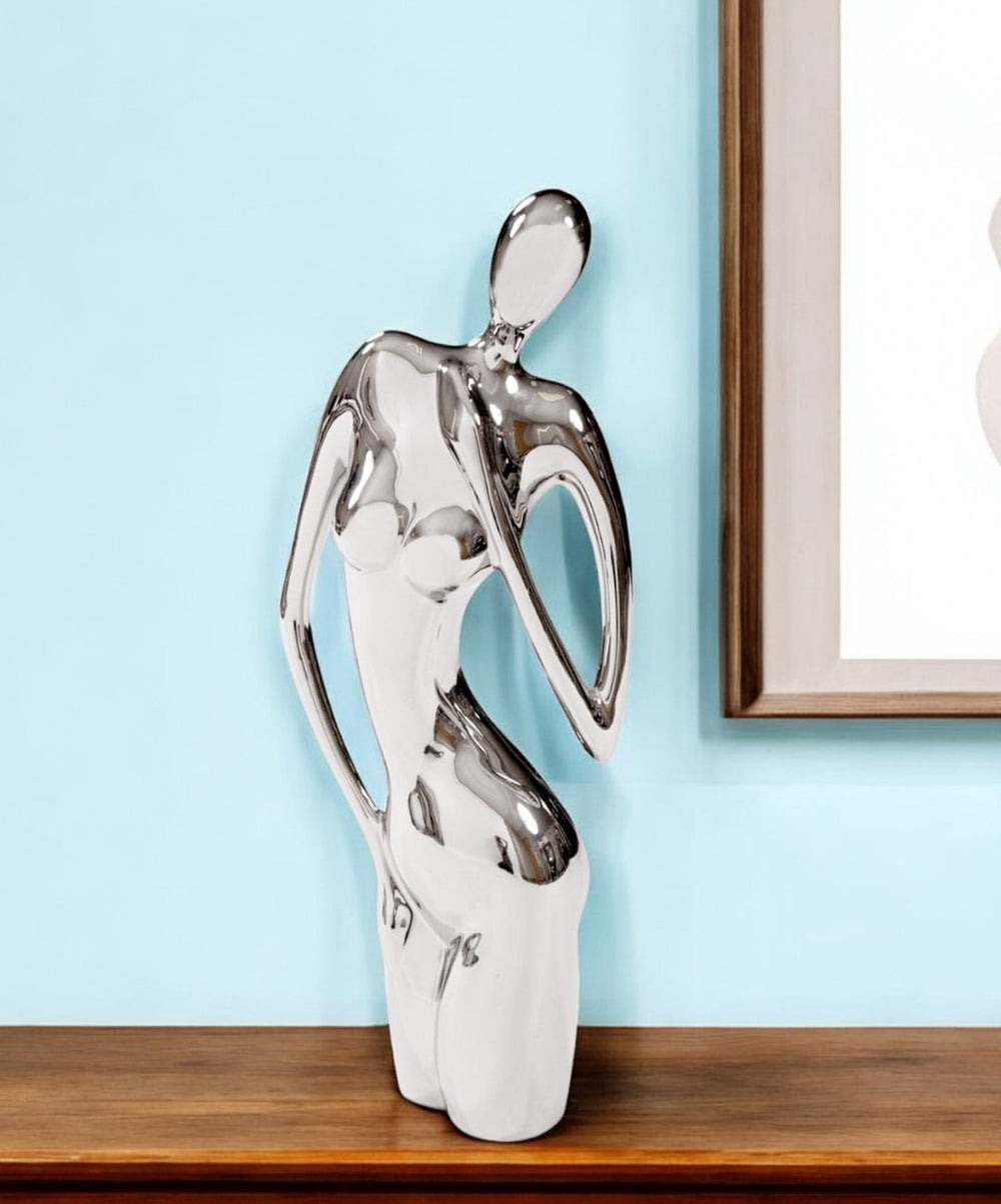 HomeRoots 21" Contemporary Nickel Glass Tabletop Sculpture - Elegant Minimalist Design for Modern Decor Accents 384169