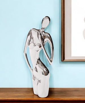 HomeRoots 21" Contemporary Nickel Glass Tabletop Sculpture - Elegant Minimalist Design for Modern Decor Accents 384169