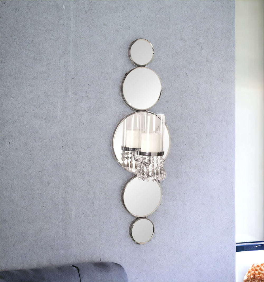 Homeroots Silver And Clear Modern Bling Mirrored Wall Sconce  Glass 384171
