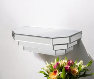 HomeRoots 16" Silver Mirrored Glass Floating Shelf - Glamorous Home Décor for Displaying Accents & Photos 384172