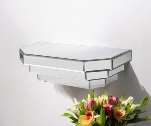 HomeRoots 16" Silver Mirrored Glass Floating Shelf - Glamorous Home Décor for Displaying Accents & Photos 384172