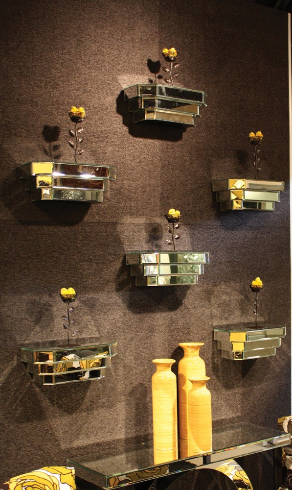 Homeroots Contemporary Floating Mirrored Glass Stepped Shelf  Glass 384172