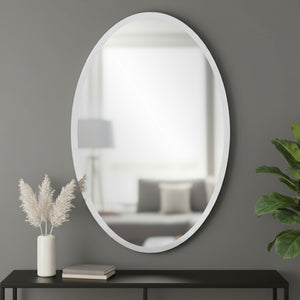 HomeRoots Oval Frameless Mirror – Elegant Beveled Edge Wall Décor for Entryway, Bathroom, or Bedroom Space 384174