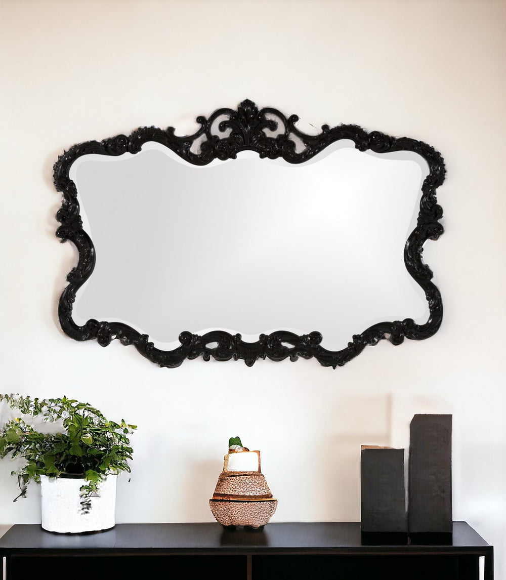 Homeroots 27" Black Ornate Scroll Framed Accent Mirror  Polyurethane 384175