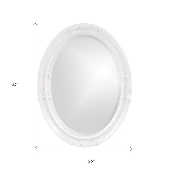 Homeroots Oval Mirror In A Glossy White Wood Frame  Wood 384179