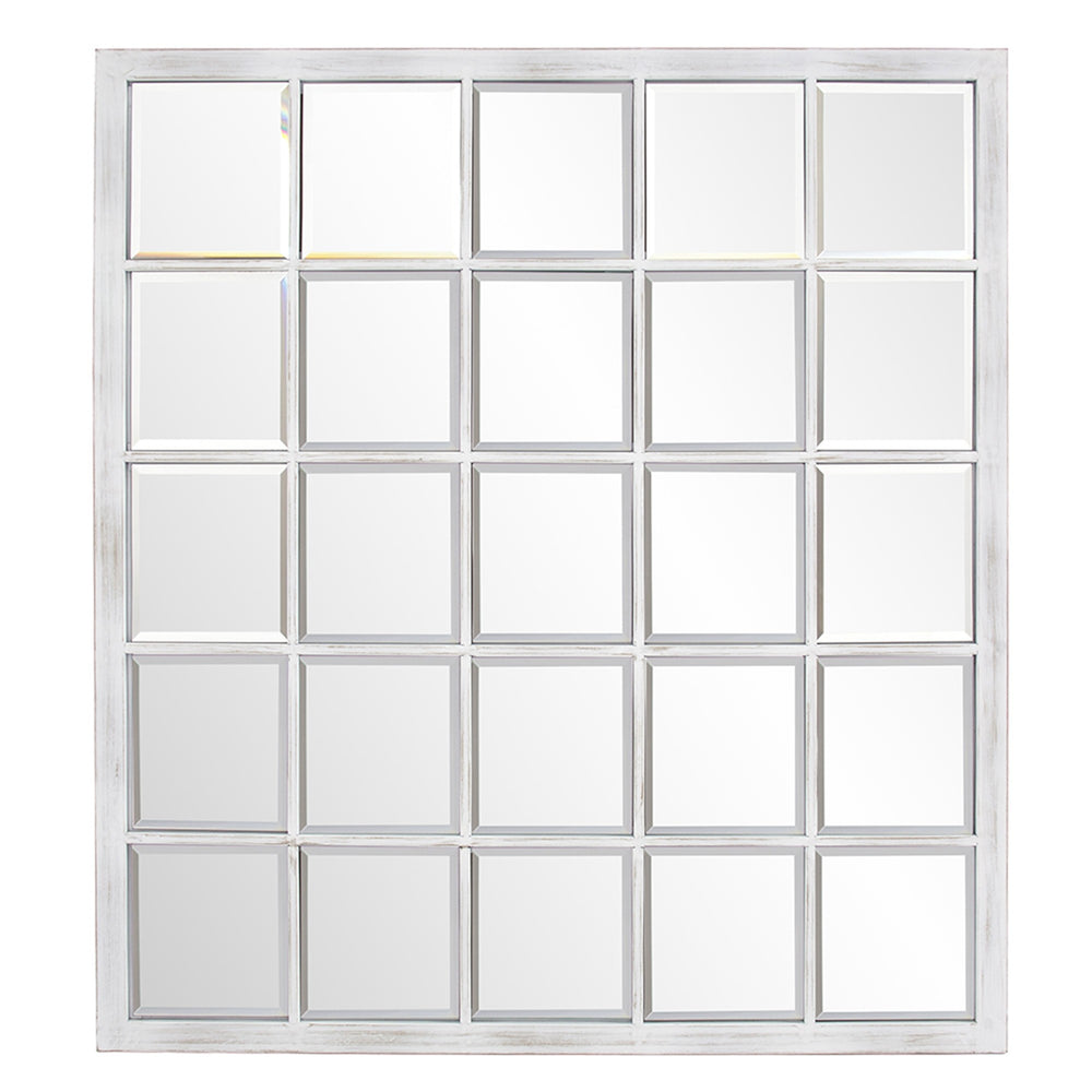 Homeroots Rectangular Whitewash Window Pane Tile Mirror  Metal 384180