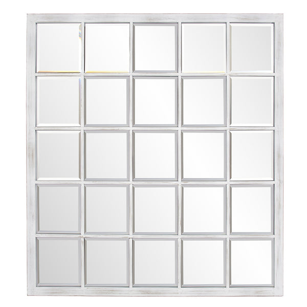 Homeroots Rectangular Whitewash Window Pane Tile Mirror  Metal 384180