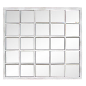 Homeroots Rectangular Whitewash Window Pane Tile Mirror  Metal 384180