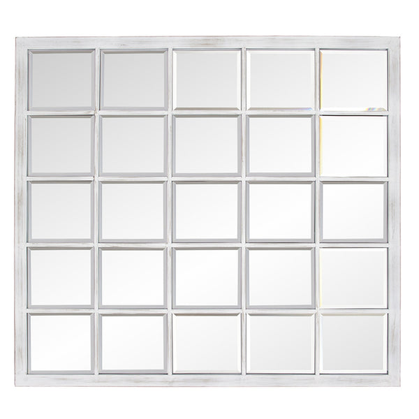 Homeroots Rectangular Whitewash Window Pane Tile Mirror  Metal 384180