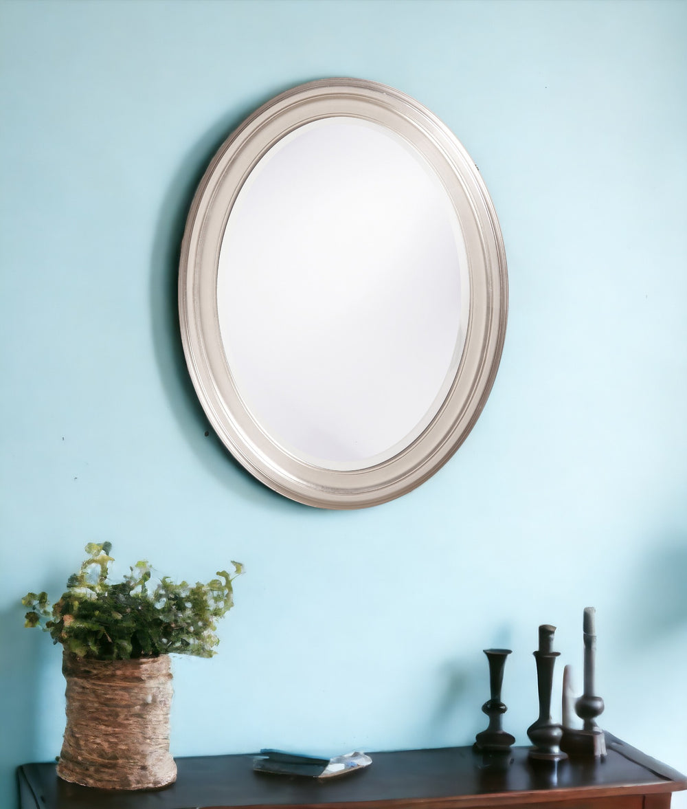 Homeroots 33" Silver Oval Framed Accent Mirror  Wood 384181