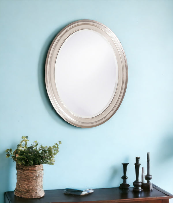 Homeroots 33" Silver Oval Framed Accent Mirror  Wood 384181