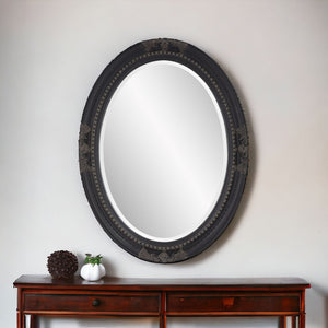 Homeroots Oval Antiqued Black Wood Frame Mirror  Wood 384183