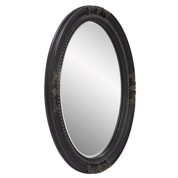 Homeroots Oval Antiqued Black Wood Frame Mirror  Wood 384183