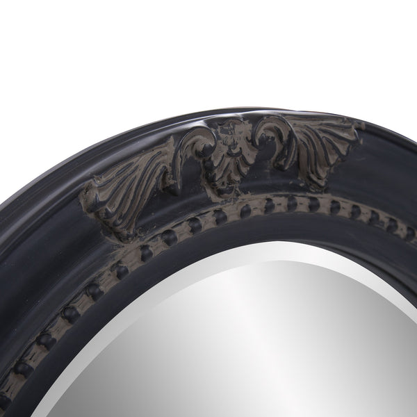 Homeroots Oval Antiqued Black Wood Frame Mirror  Wood 384183