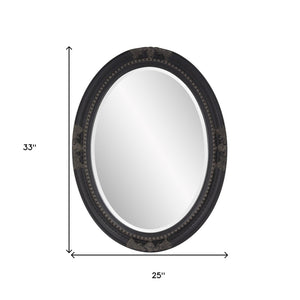 Homeroots Oval Antiqued Black Wood Frame Mirror  Wood 384183