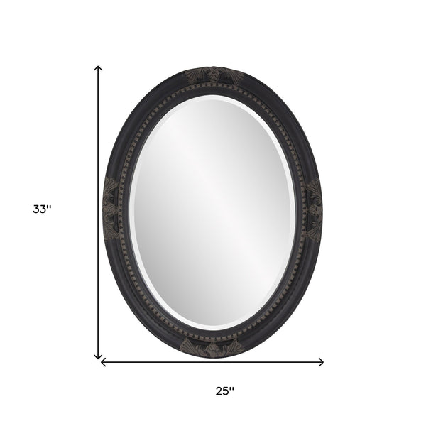 Homeroots Oval Antiqued Black Wood Frame Mirror  Wood 384183