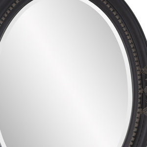 Homeroots Oval Antiqued Black Wood Frame Mirror  Wood 384183