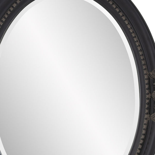 Homeroots Oval Antiqued Black Wood Frame Mirror  Wood 384183