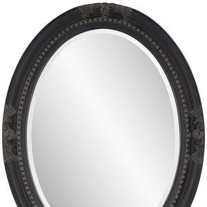 Homeroots Oval Antiqued Black Wood Frame Mirror  Wood 384183