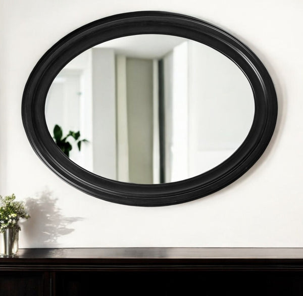 HomeRoots 33" Black Oval Framed Accent Mirror - Elegant Matte Finish, Durable Design for Any Room Style 384187
