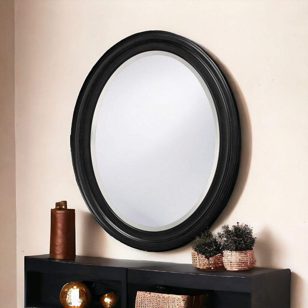 Homeroots Oval Shaped Black Wood Frame Mirror  Wood 384187