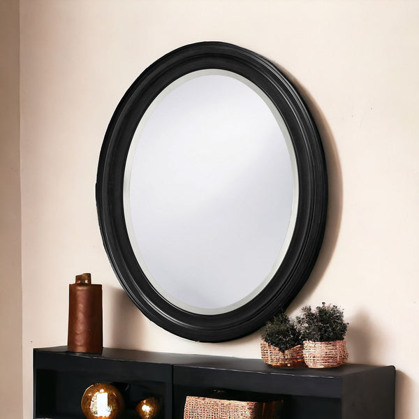 Homeroots Oval Shaped Black Wood Frame Mirror  Wood 384187