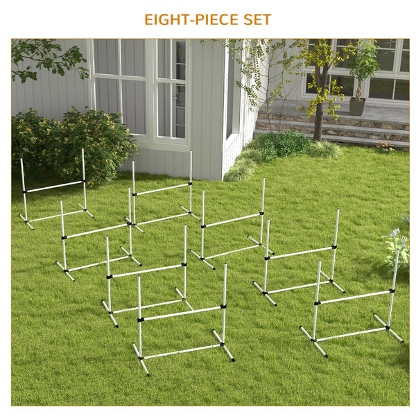 English Elm PawHut Dog Agility Training Set — 8 Adjustable Jump Bars with Portable Carry Bag for Easy Practice White W2225P217630