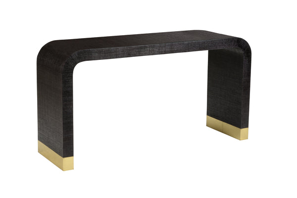 Chelsea House Waterfall Raffia Console In Black By Jamie Merida — Sculpted Waterfall Silhouette With Brass Feet, 60" 384205