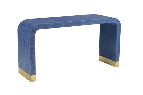 Chelsea House Waterfall Raffia Console In Blue By Jamie Merida — Coastal-Modern 60" Entryway Table With Brass Feet 384206