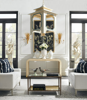 Chelsea House Waterfall Raffia Console By Jamie Merida — Sculptural Natural Texture With Antique Brass Feet, 60" Wide 384207