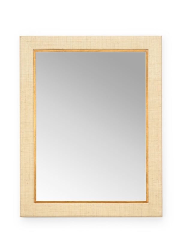 Chelsea House Warwick Raffia Mirror Cream Finish — 46" X 36" Vertical Wall Mirror With Wood Trim, Textured Organic Style 384223