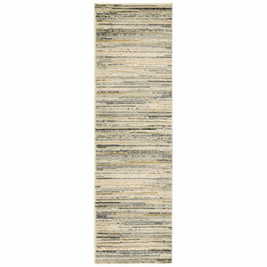 Homeroots 8' Ivory Sage Abtract Lines Indoor Runner Rug Ivory,Gold Polypropylene 384231