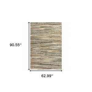Homeroots 5' X 8' Ivory Sage Abtract Lines Indoor Area Rug Ivory,Gold Polypropylene 384233