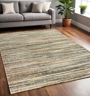 HomeRoots 8' Abstract Lines Indoor Runner Rug - Modern High-Low Texture in Warm Neutral Palette for Hallways Ivory/ Gold 5'3" x 7'6" 384233