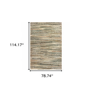 HomeRoots 8' Abstract Lines Indoor Runner Rug - Modern High-Low Texture in Warm Neutral Palette for Hallways Ivory/ Gold 6'7" x 9'6" 384234