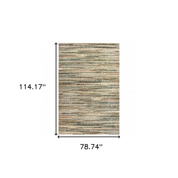 HomeRoots 8' Abstract Lines Indoor Runner Rug - Modern High-Low Texture in Warm Neutral Palette for Hallways Ivory/ Gold 6'7" x 9'6" 384234