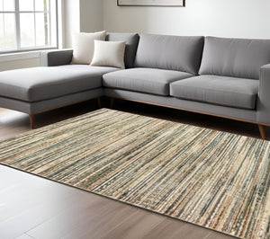 HomeRoots 8' Abstract Lines Indoor Runner Rug - Modern High-Low Texture in Warm Neutral Palette for Hallways Ivory/ Gold 7'10" x 10'10" 384235