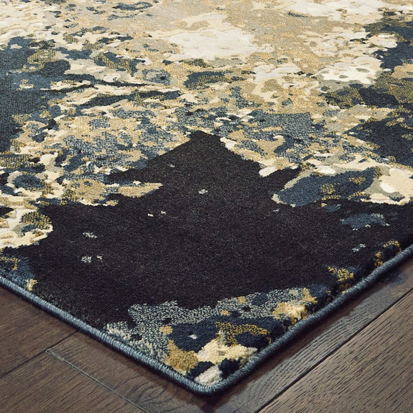 HomeRoots 2' X 8' Ivory Navy Abstract Marble Runner Rug - Luxurious Softness and Contemporary Style for Your Home 2'3" x 7'6" 384237