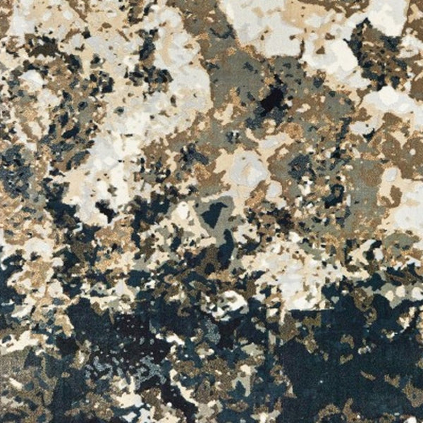 HomeRoots 2' X 8' Ivory Navy Abstract Marble Runner Rug - Luxurious Softness and Contemporary Style for Your Home 3'10" x 5'5" 384238
