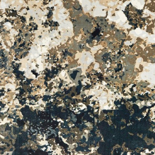 HomeRoots 2' X 8' Ivory Navy Abstract Marble Runner Rug - Luxurious Softness and Contemporary Style for Your Home 3'10" x 5'5" 384238