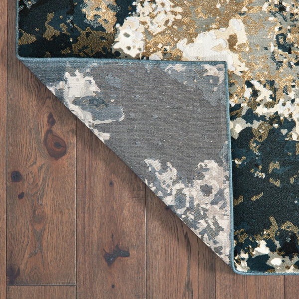 HomeRoots 2' X 8' Ivory Navy Abstract Marble Runner Rug - Luxurious Softness and Contemporary Style for Your Home 5'3" x 7'6" 384239