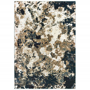 HomeRoots 2' X 8' Ivory Navy Abstract Marble Runner Rug - Luxurious Softness and Contemporary Style for Your Home 7'10" x 10'10" 384241