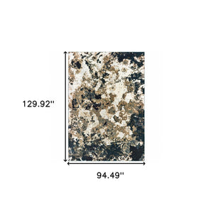 HomeRoots 2' X 8' Ivory Navy Abstract Marble Runner Rug - Luxurious Softness and Contemporary Style for Your Home 7'10" x 10'10" 384241