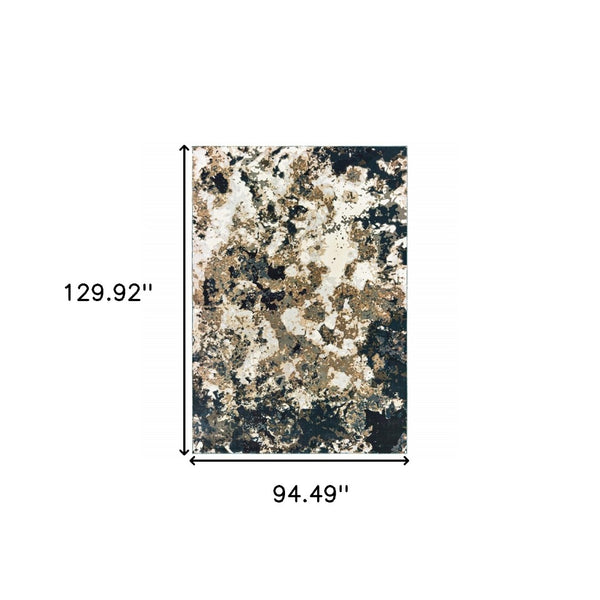 HomeRoots 2' X 8' Ivory Navy Abstract Marble Runner Rug - Luxurious Softness and Contemporary Style for Your Home 7'10" x 10'10" 384241