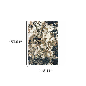 HomeRoots 2' X 8' Ivory Navy Abstract Marble Runner Rug - Luxurious Softness and Contemporary Style for Your Home 9'10" x 12'10" 384242