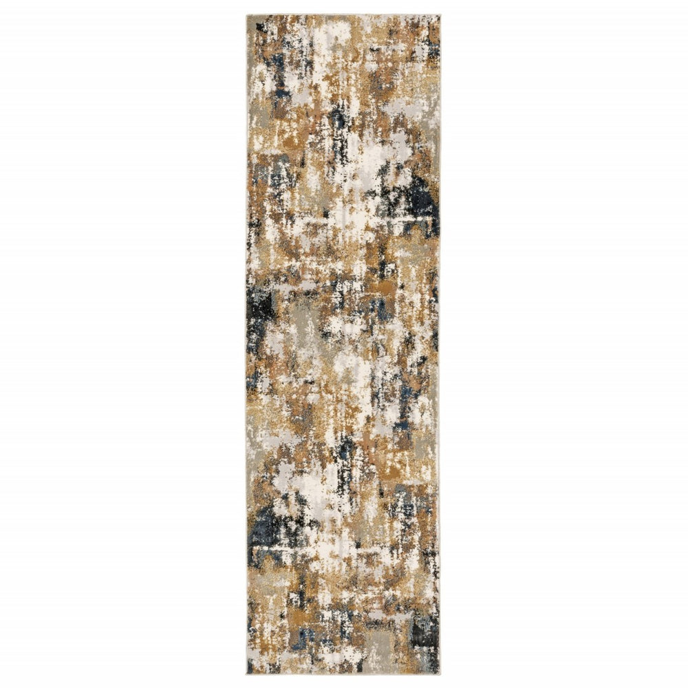 HomeRoots 8' Ivory Gray Abstract Runner Rug - Modern Museum-Quality Design for Hallways & Living Spaces 2'3" x 7'6" 384243