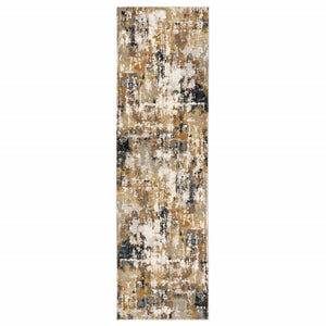 HomeRoots 8' Ivory Gray Abstract Runner Rug - Modern Museum-Quality Design for Hallways & Living Spaces 2'3" x 7'6" 384243