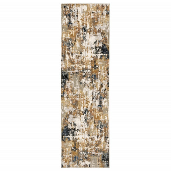 HomeRoots 8' Ivory Gray Abstract Runner Rug - Modern Museum-Quality Design for Hallways & Living Spaces 2'3" x 7'6" 384243