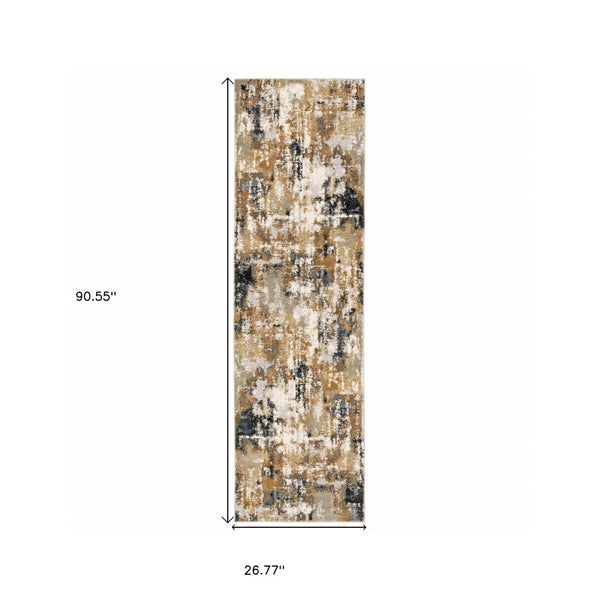 HomeRoots 8' Ivory Gray Abstract Runner Rug - Modern Museum-Quality Design for Hallways & Living Spaces 2'3" x 7'6" 384243