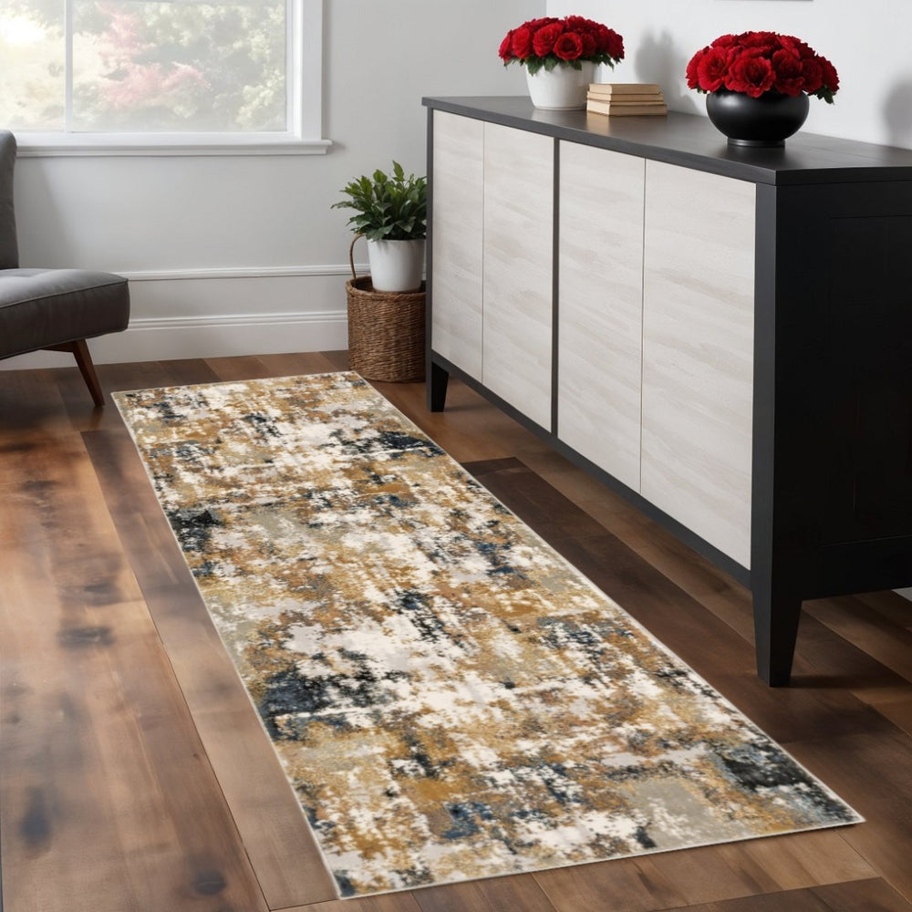 HomeRoots 8' Ivory Gray Abstract Runner Rug - Modern Museum-Quality Design for Hallways & Living Spaces 2'3" x 7'6" 384243
